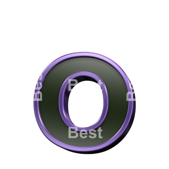 One lower case letter from black glass with purple frame alphabet set, isolated on white.