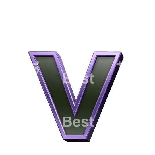 One lower case letter from black glass with purple frame alphabet set, isolated on white.