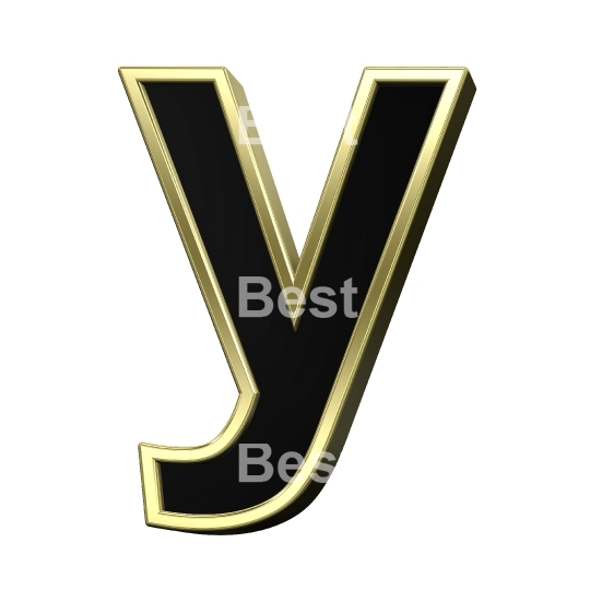 One lower case letter from black with gold frame alphabet set, isolated on white. 