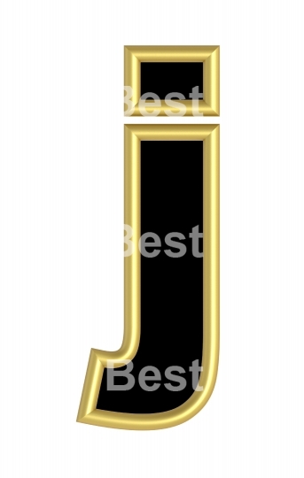One lower case letter from black with gold shiny frame alphabet set, isolated on white