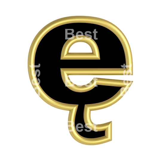 One lower case letter from black with gold shiny frame alphabet set, isolated on white