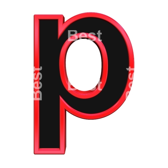 One lower case letter from black with red frame alphabet set, isolated on white. 