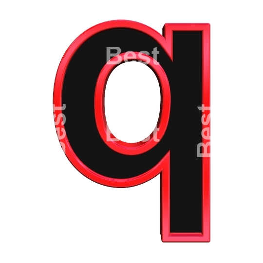 One lower case letter from black with red frame alphabet set, isolated on white. 