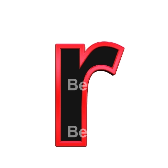 One lower case letter from black with red frame alphabet set, isolated on white. 