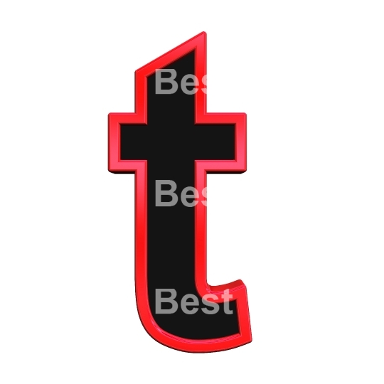 One lower case letter from black with red frame alphabet set, isolated on white. 