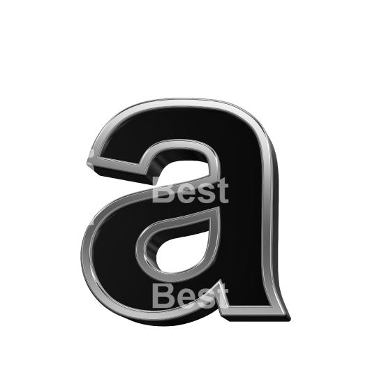 One lower case letter from black with shiny silver frame alphabet set, isolated on white. 