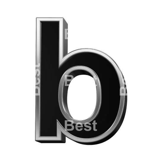 One lower case letter from black with shiny silver frame alphabet set, isolated on white. 
