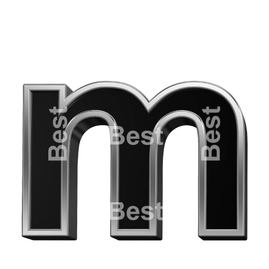 One lower case letter from black with shiny silver frame alphabet set, isolated on white. 