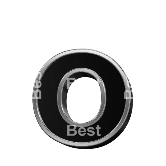 One lower case letter from black with shiny silver frame alphabet set, isolated on white. 