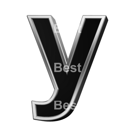 One lower case letter from black with shiny silver frame alphabet set, isolated on white. 