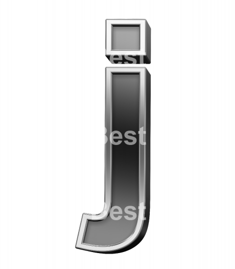 One lower case letter from black with silver frame alphabet set, isolated on white. 