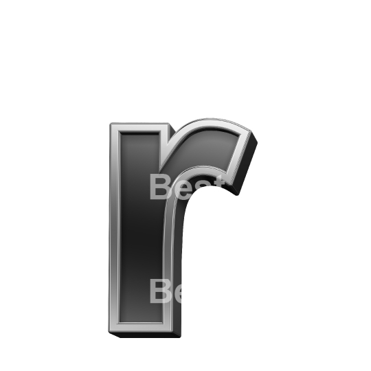 One lower case letter from black with silver frame alphabet set, isolated on white. 