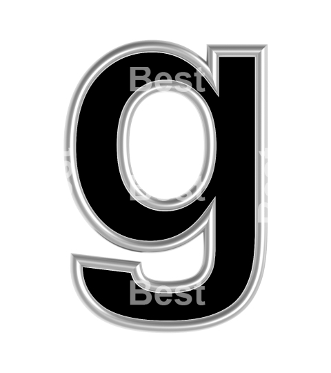 One lower case letter from black with silver shiny frame alphabet set, isolated on white