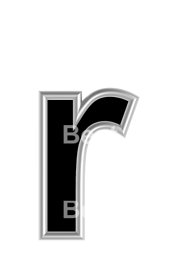 One lower case letter from black with silver shiny frame alphabet set, isolated on white