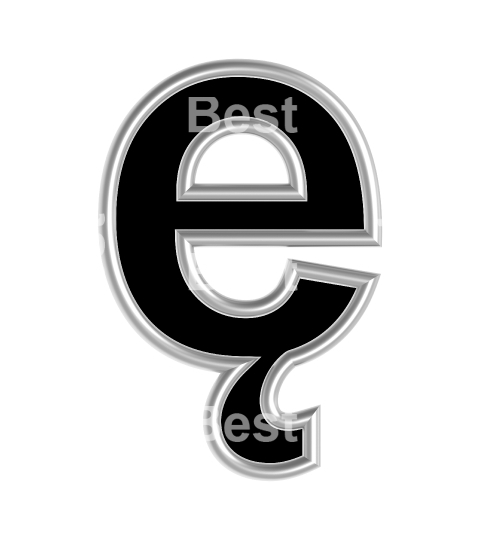 One lower case letter from black with silver shiny frame alphabet set, isolated on white