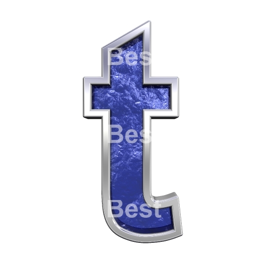 One lower case letter from blue glass cast alphabet set