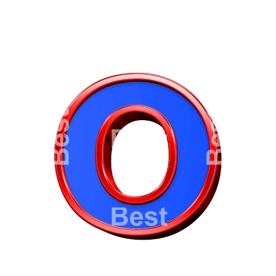 One lower case letter from blue glass with red frame alphabet set, isolated on white. 