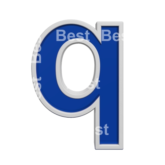 One lower case letter from blue glass with white frame alphabet set, isolated on white. 