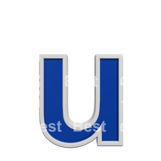 One lower case letter from blue glass with white frame alphabet set, isolated on white. 