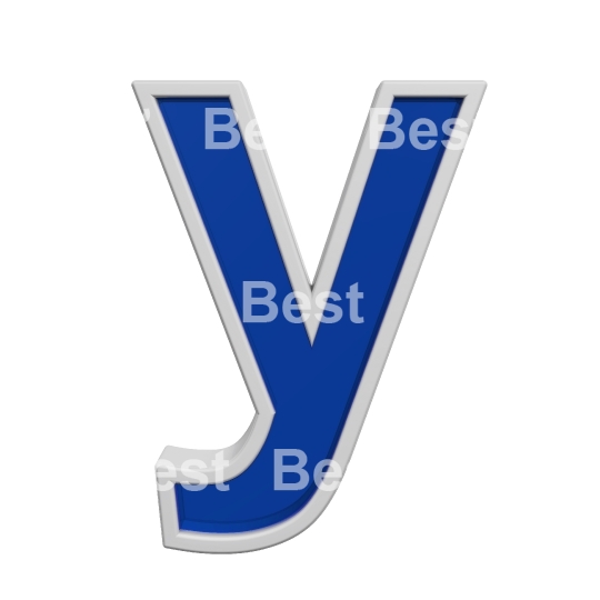 One lower case letter from blue glass with white frame alphabet set, isolated on white. 