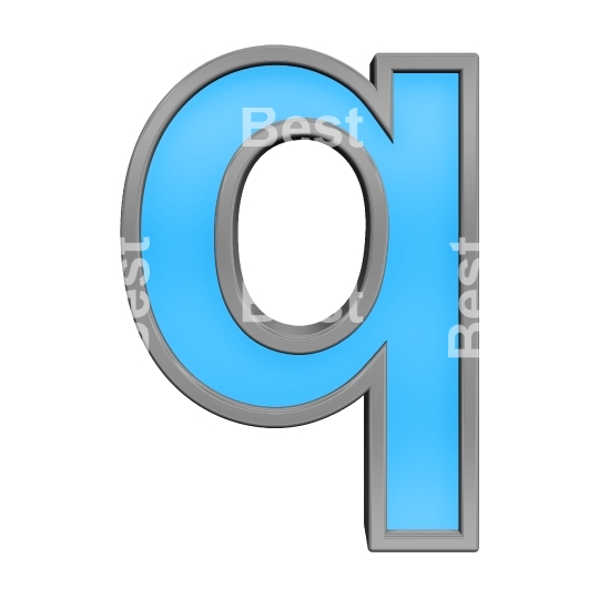 One lower case letter from blue with gray frame alphabet set, isolated on white. 