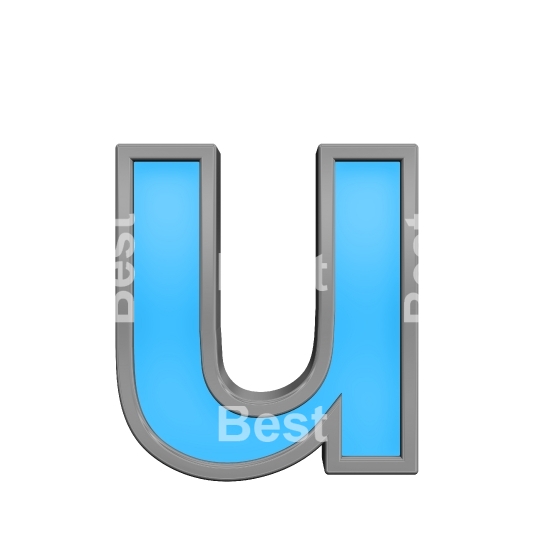 One lower case letter from blue with gray frame alphabet set, isolated on white. 
