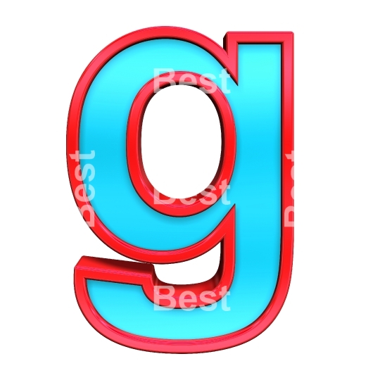 One lower case letter from blue with red frame alphabet set, isolated on white. 