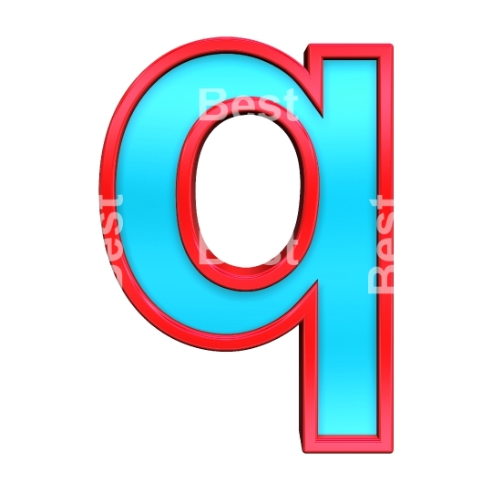 One lower case letter from blue with red frame alphabet set, isolated on white. 