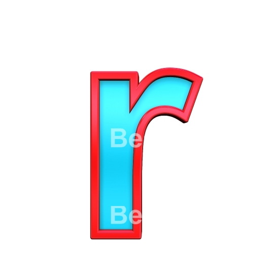 One lower case letter from blue with red frame alphabet set, isolated on white. 