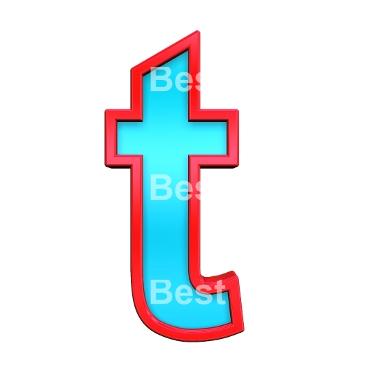 One lower case letter from blue with red frame alphabet set, isolated on white. 