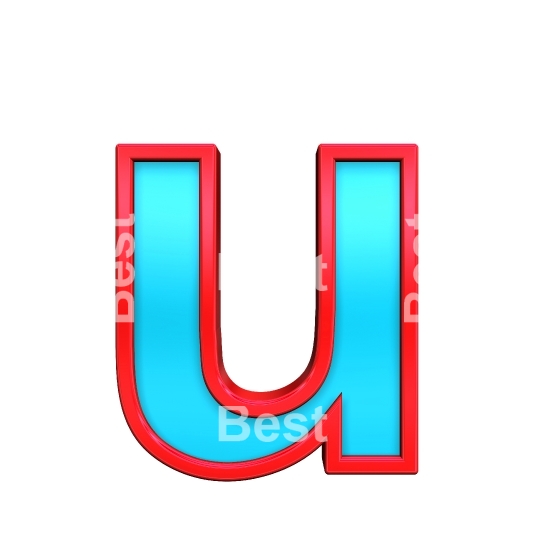One lower case letter from blue with red frame alphabet set, isolated on white. 