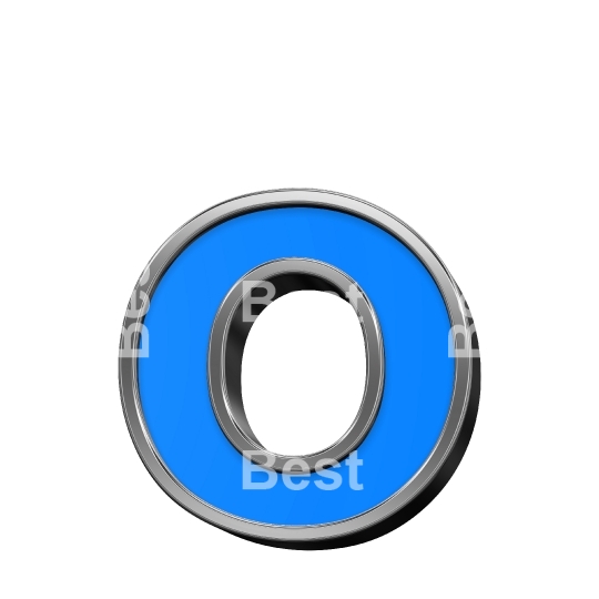 One lower case letter from blue with silver frame alphabet set, isolated on white. 