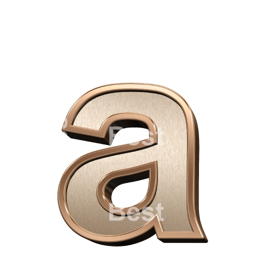 One lower case letter from brushed copper with shiny frame alphabet set, isolated on white