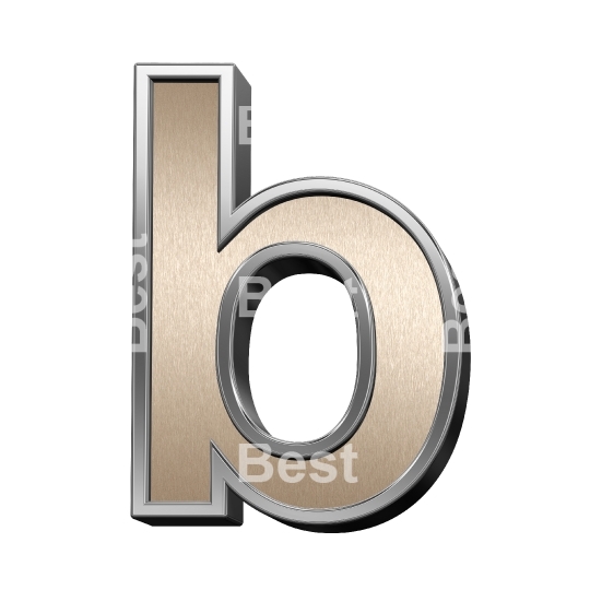 One lower case letter from brushed copper with silver frame alphabet set, isolated on white