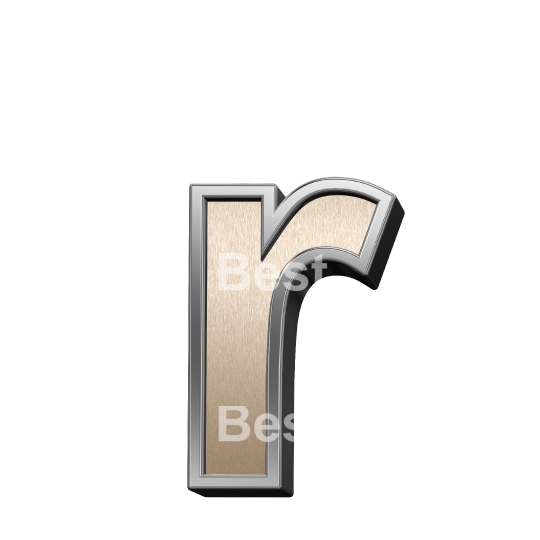 One lower case letter from brushed copper with silver frame alphabet set, isolated on white
