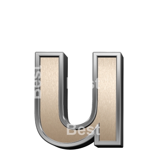 One lower case letter from brushed copper with silver frame alphabet set, isolated on white