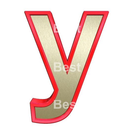 One lower case letter from brushed gold with red frame alphabet set, isolated on white. 