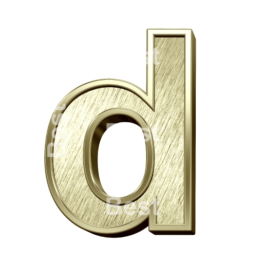 One lower case letter from brushed gold with shiny frame alphabet set, isolated on white