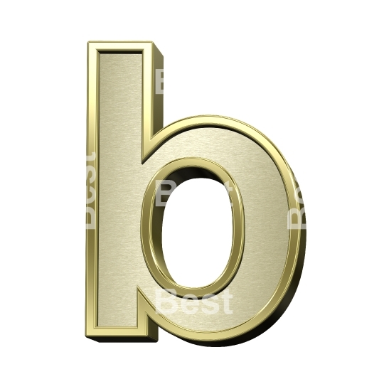 One lower case letter from brushed gold with shiny frame alphabet set, isolated on white.