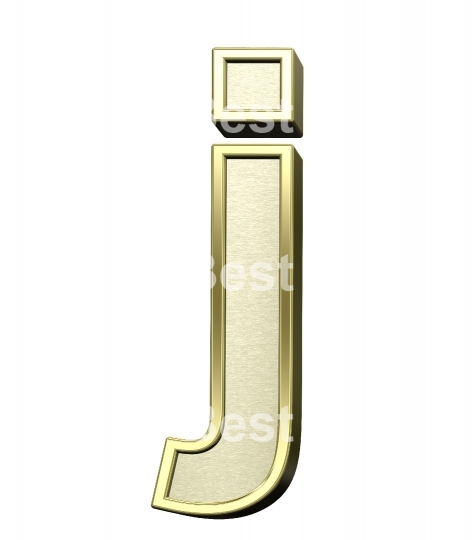 One lower case letter from brushed gold with shiny frame alphabet set, isolated on white.