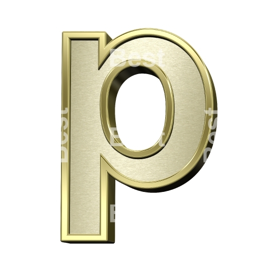 One lower case letter from brushed gold with shiny frame alphabet set, isolated on white.