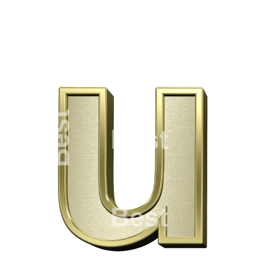 One lower case letter from brushed gold with shiny frame alphabet set, isolated on white.