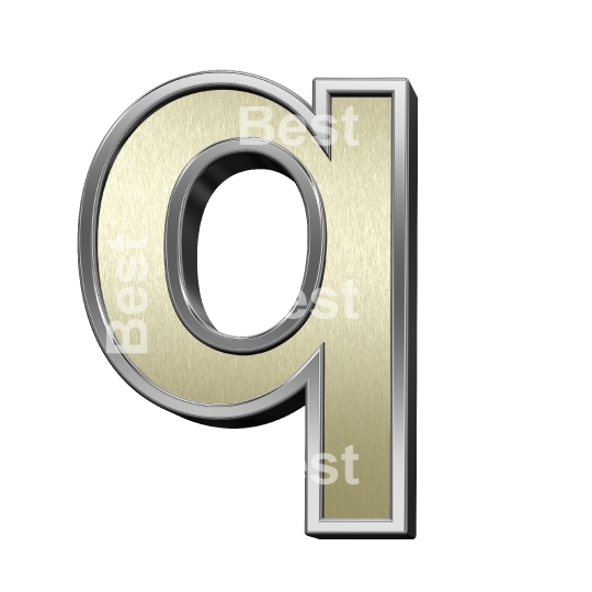 One lower case letter from brushed gold with shiny silver frame alphabet set, isolated on white.