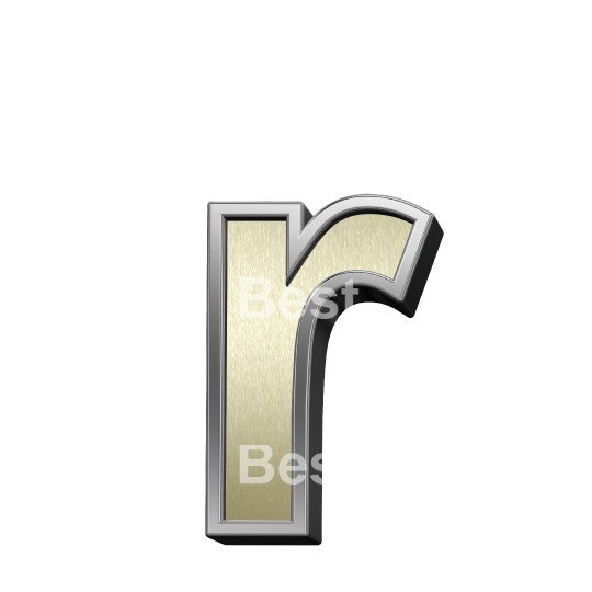 One lower case letter from brushed gold with shiny silver frame alphabet set, isolated on white.