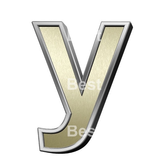 One lower case letter from brushed gold with shiny silver frame alphabet set, isolated on white.