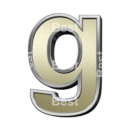 One lower case letter from brushed gold with shiny silver frame alphabet set, isolated on white.