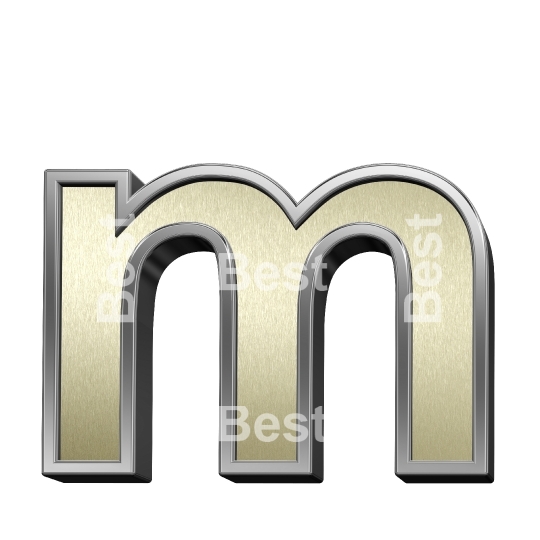 One lower case letter from brushed gold with shiny silver frame alphabet set, isolated on white.