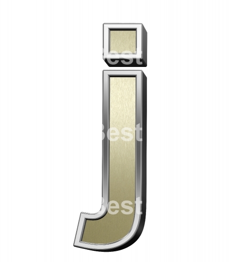 One lower case letter from brushed gold with shiny silver frame alphabet set, isolated on white.