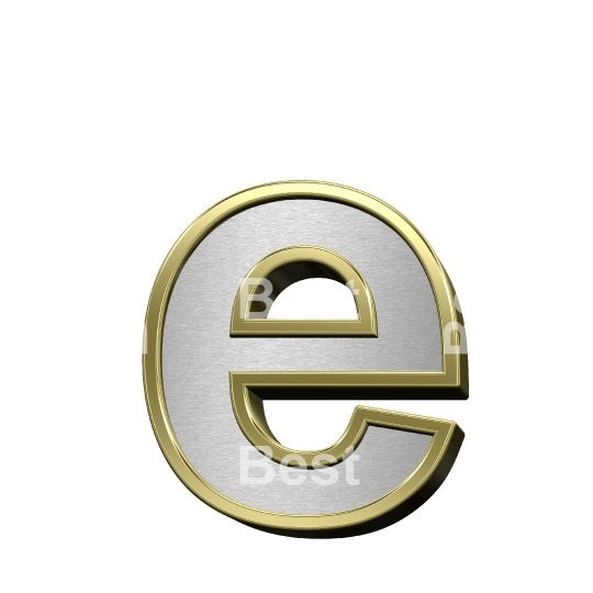 One lower case letter from brushed silver with shiny gold frame alphabet set, isolated on white.