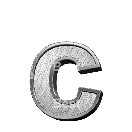 One lower case letter from brushed stainless steel alphabet set, isolated on white